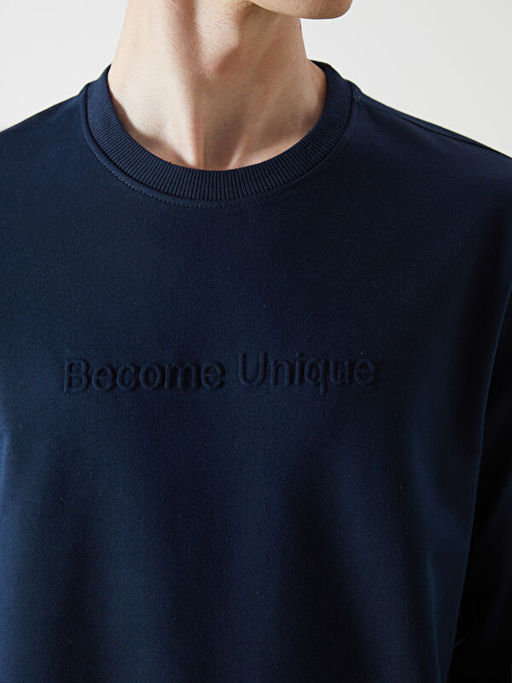 Bisiklet Yaka Bask?l? Erkek Kal?n Sweatshirt