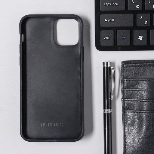 Чехол Luazon для iPhone 12/12 Pro, с отсеками под карты, кожзам, чёрный