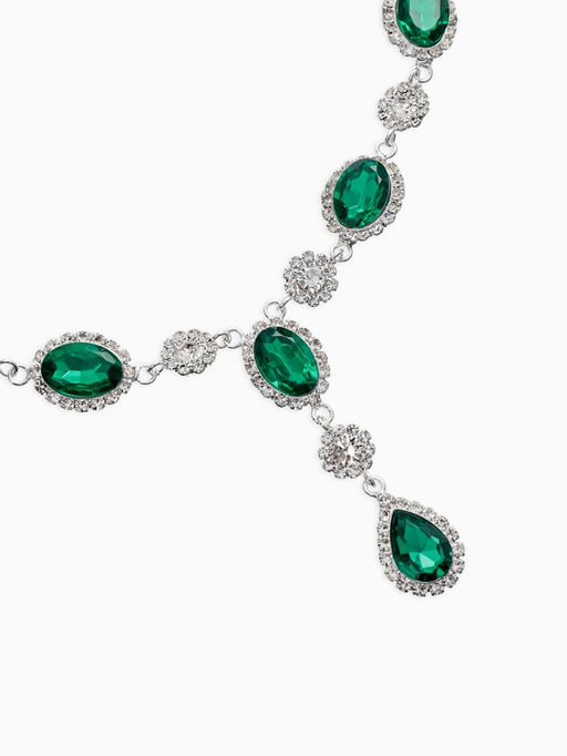 Набор 2 пред-а: серьги, колье "Вечерний шик" овал, цвет бело-изумрудный в серебре