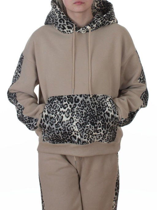008 BEIGE/LEOPARD Костюм спортивный зимний женский (95% хлопок, 5% полиэстер)