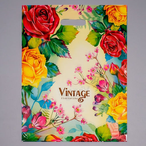 Цена за 50 шт. Пакет «Винтаж», полиэтиленовый с вырубной ручкой, 60 мкм, 38×47 см