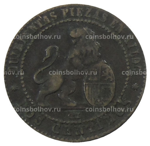 Монета 2 сентимо 1870 года Испания