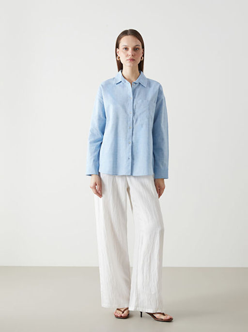 Oversize Keten Kar???ml? Kad?n G?mlek