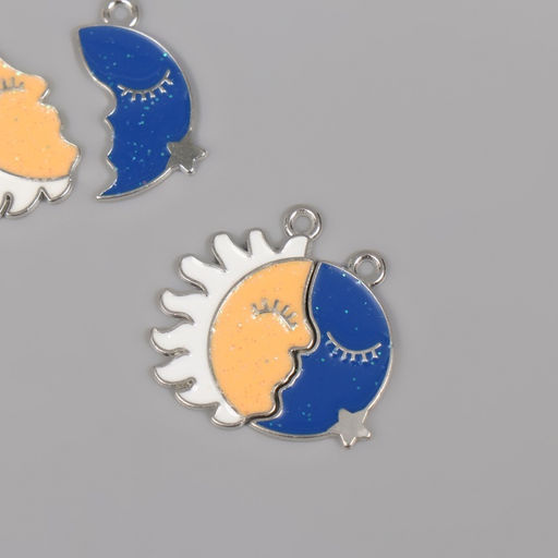 Цена за 4 шт. Декор для творчества металл, эмаль «Солнце + месяц», набор 2 шт., 2.9×2.7 см