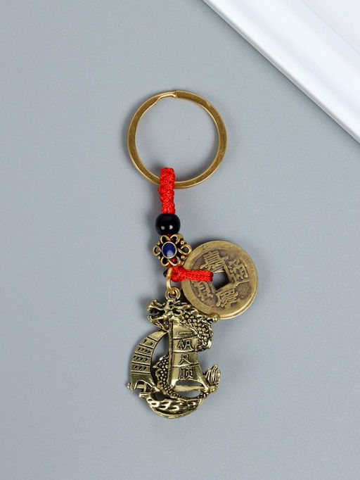 Брелок для ключей на кольце Нэцкэ. Дракон на корабле, металл, 5 монет, набор 2 шт., h=8 см - Simaland фото 3
