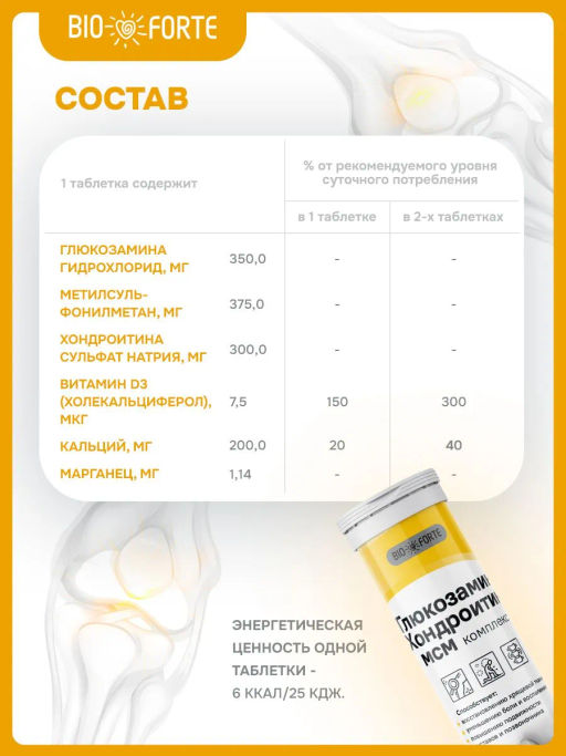 Шипучие таблетки Глюкозамин Хондроитин МСМ с ароматом грейпфрута 17 шт BioForte