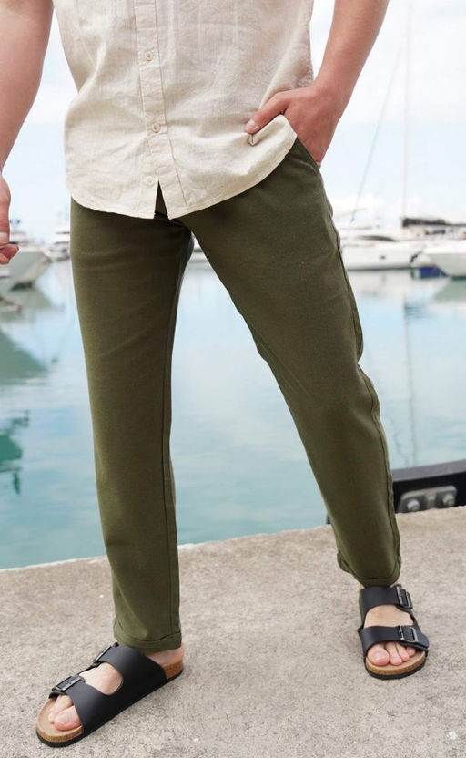 Брюки льняные мужские F211-0871 оливковые