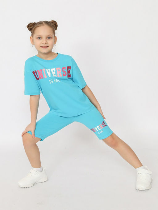 CRB wear/CSKG 90249-40-408 Комплект для девочки (футболка, бриджи),бирюзовый/Ex.Cherubino  фото 4