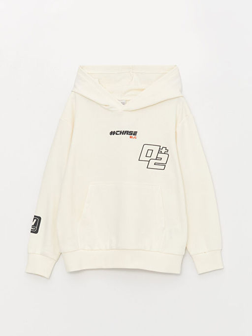 Bask?l? Uzun Kollu Erkek ?ocuk Hoodie ve E?ofman Alt? - Waikiki фото 2