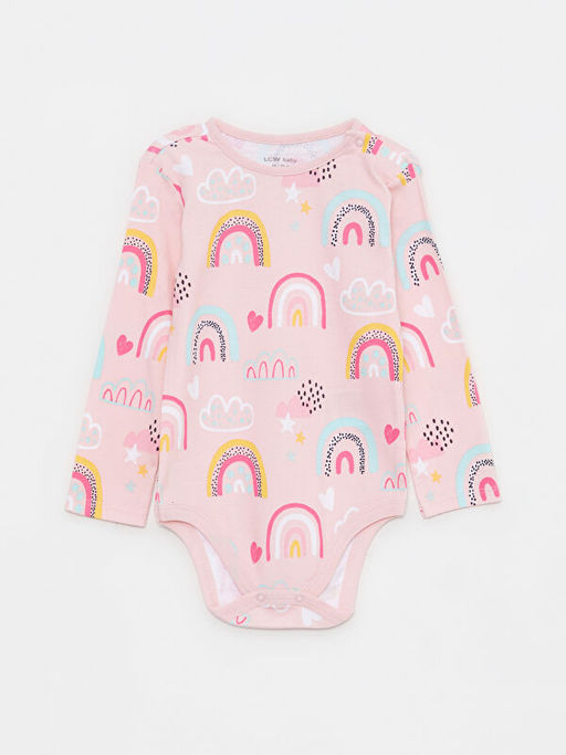 Bisiklet Yaka Uzun Kollu Bask?l? K?z Bebek ??t??tl? Body 2li - Waikiki фото 3