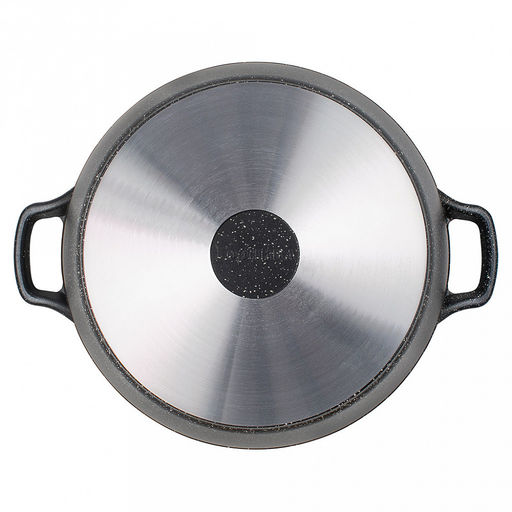 Кастрюля с антипригарным покрытием 5л, д26см "Гранит", h13см, s0,4см, литые ручки, стеклянная крышка с пароотводом, подарочная упаковка (Россия)