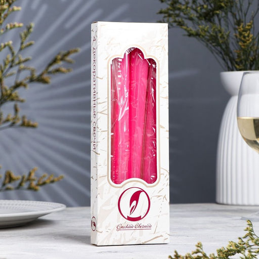 Набор свечей античных, 2,3х 24,5 см, 5 ч, 55 г, 4 штуки, темно-розовая