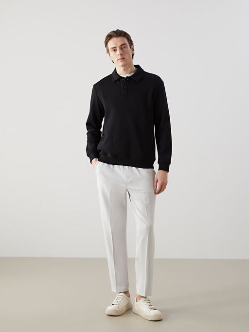 Polo Yaka Uzun Kollu Erkek Sweatshirt