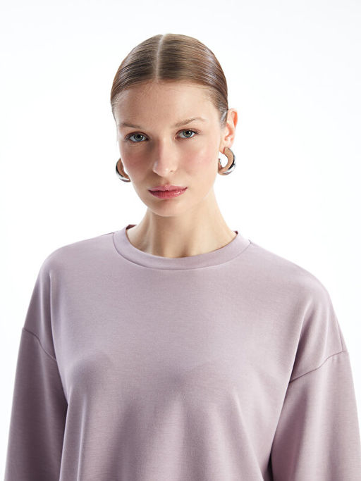 Bisiklet Yaka D?z Oversize Kad?n Sweatshirt Tunik