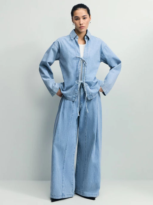 Джинсовая рубашка с завязками / Zarina  фото 2