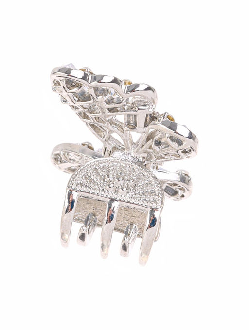 Цена за 6 шт. Крабик для волос «Доротеа», бабочка, 4 см, серебро