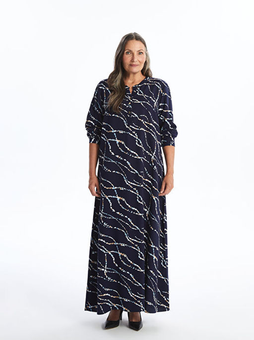 Ka??k Yaka Desenli Elbise