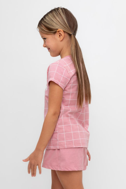 К 1642/розовый зефир,двойная клетка пижама дет