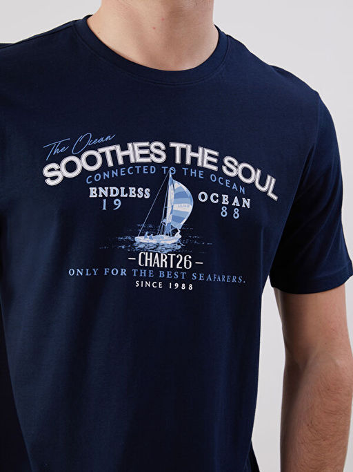 Bisiklet Yaka Bask?l? Penye Erkek Ti??rt