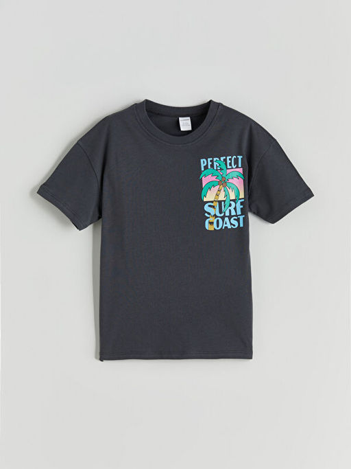 Bisiklet Yaka Bask?l? Erkek ?ocuk Ti??rt