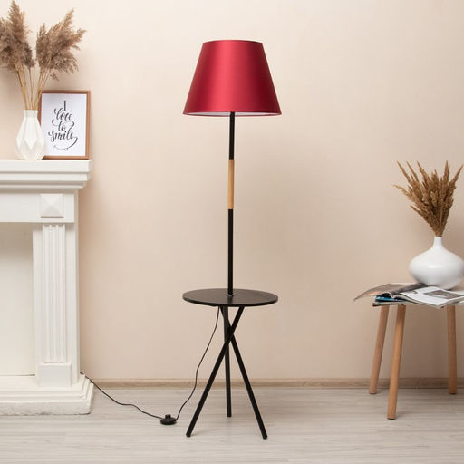 Торшер напольный BayerLux «Патрисиа» со столиком, 1×15 Вт, Е27, черный/красный, 40×40×157 см