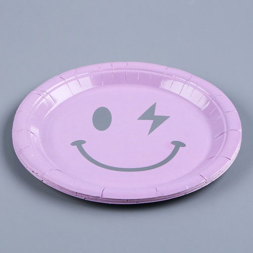 Тарелка бумажная Смайл, в наборе 6 шт., цвет сиреневый - Страна карнавалия фото 3
