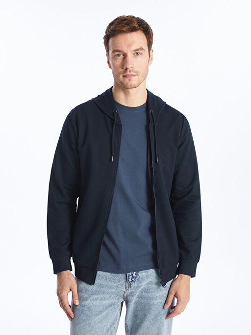 Kap??onlu Uzun Kollu Erkek Fermuarl? Sweatshirt