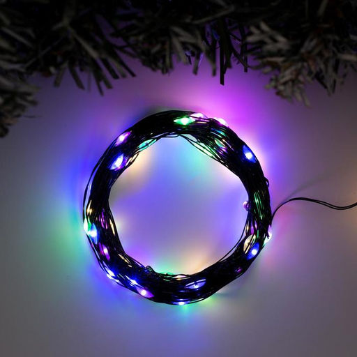 Гирлянда Нить 10 м роса, IP20, чёрная нить, 100 LED, свечение мульти, 12 В