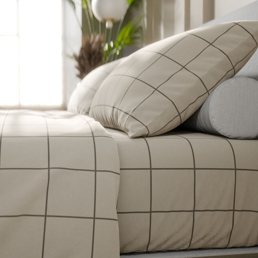 Постельное бельё Этель 2 сп Клетка цвет бежевый 175х215, 200х220, 50х70-2 шт, бязь, 125 г/м2 фото 8