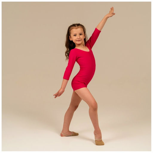 Купальник гимнастический Grace Dance, с шортами, с рукавом 3/4, р. 38, цвет малина  фото 3