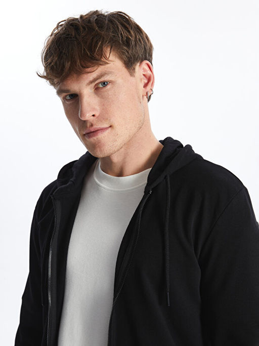 Kap??onlu Uzun Kollu Erkek Fermuarl? Sweatshirt