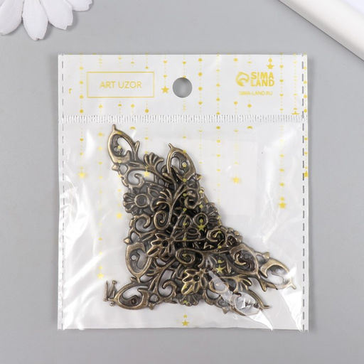 Цена за 2 шт. Уголок металл «Узорчатый», под бронзу, набор 4 шт., 4.5×4.5 см