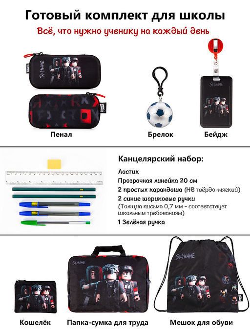 Рюкзак SkyName set-R9-6 + мешок для обуви, папка, пенал, кошелек, бейдж, канц.наб, бр. мячик, значки  фото 15