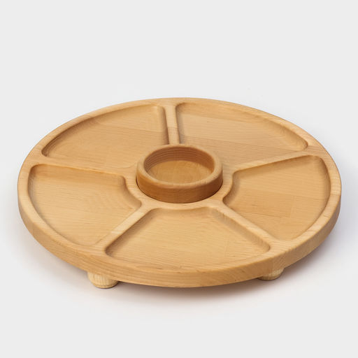 Менажница деревянная Adelica Фортуна, на ножках с соусницей, d=30 см, 70 мл, берёза фото 2