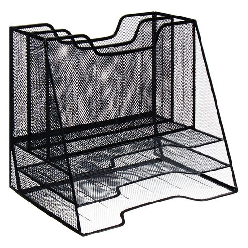 Лоток для бумаг металлическая сетка, 5 отделений, чёрный