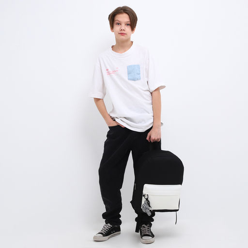 Рюкзак текстильный с карманом кожзам, 38х29х11 см, черный, белый - Nazamok фото 11