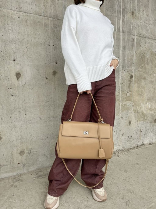 Женская кожаная сумка-портфель 8399-3 Бежевый - Sergio valentini фото 8