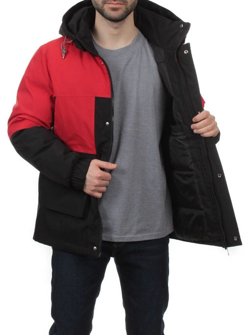 8875 BLACK RED Куртка мужская зимняя облегченная (130 гр. холлофайбер)