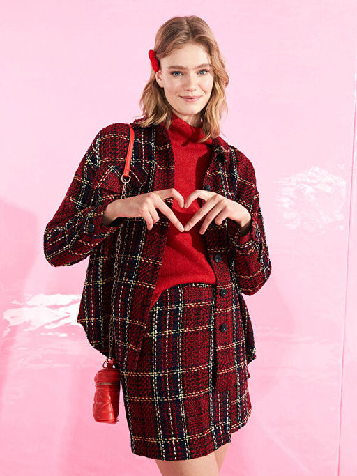 ?nden D??me Kapamal? Ekose Uzun Kollu Kad?n G?mlek