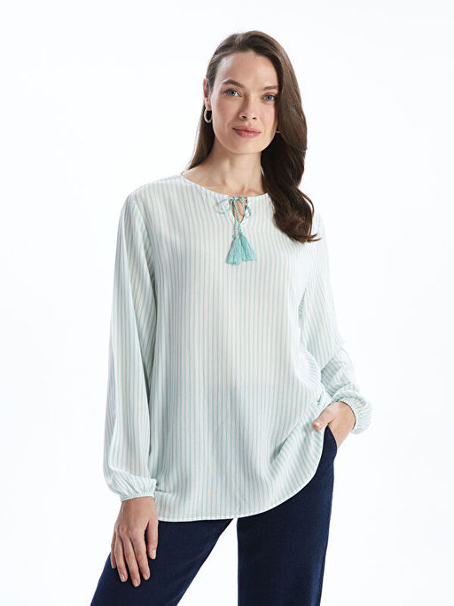 Ba?lamal? Yaka ?izgili Kad?n Bluz