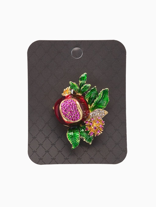 Брошь «Гранат» с цветком, со стразами, цветная в золоте