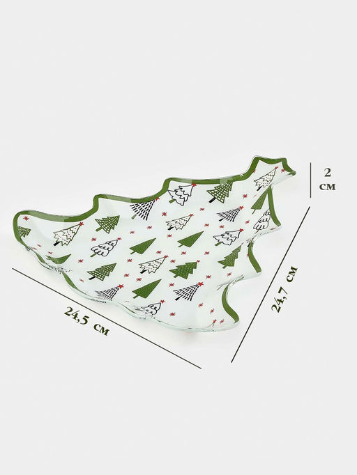 Блюдо сервировочное новогоднее Доляна Ёлочка, 24.5?24.7?2 см, стекло, белое