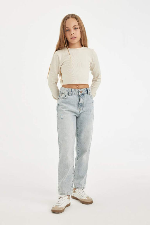 Джинсовые брюки скинни с рваными деталями для мамы для девочек - Defacto фото 5