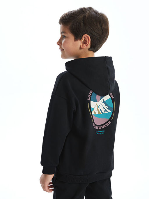 Kap??onlu Bask?l? Kal?n Erkek ?ocuk Sweatshirt