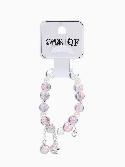 Браслет с подвесками «Сахарный» лошадка, шар №10/8, d=6 см, фиолетово-розовый в серебре