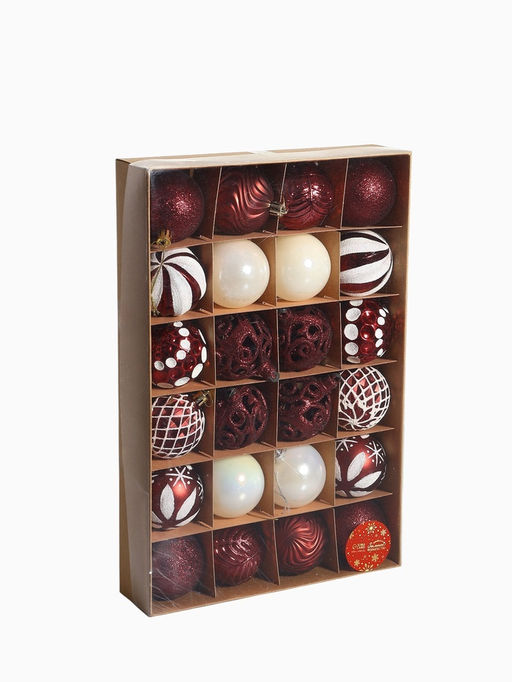 Ёлочные игрушки Мелодия ассорти люкс, шары новогодние, d=6 см, набор 24 шт., бело-бордовый - Зимнее волшебство фото 19
