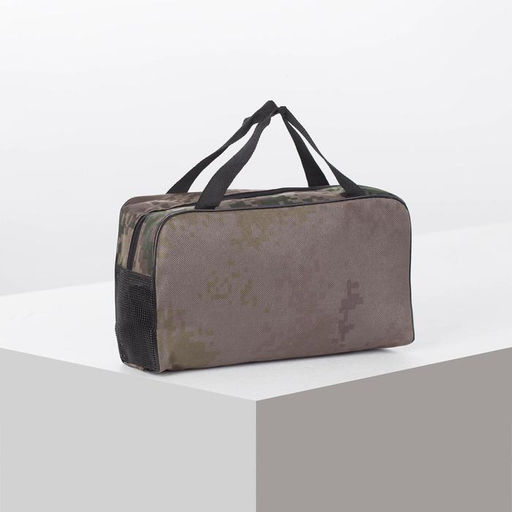 Косметичка-сумка на молнии, с сеткой, принтом Пиксели, коричневая - Simaland фото 4