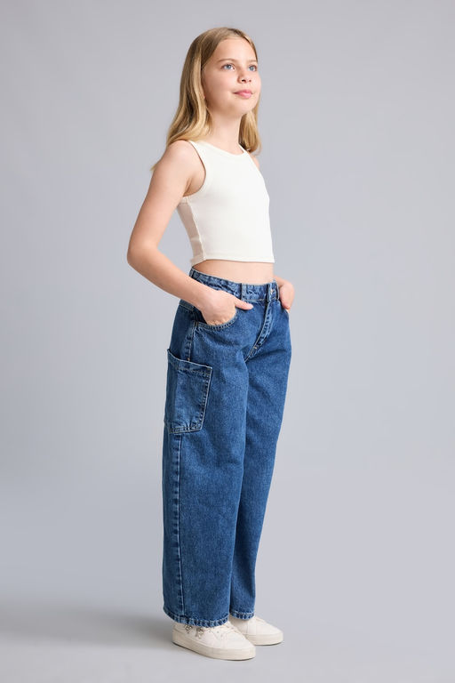 %100 Pamuk Baggy Fit Jean Pantolon K_z _ocuk - Defacto фото 2