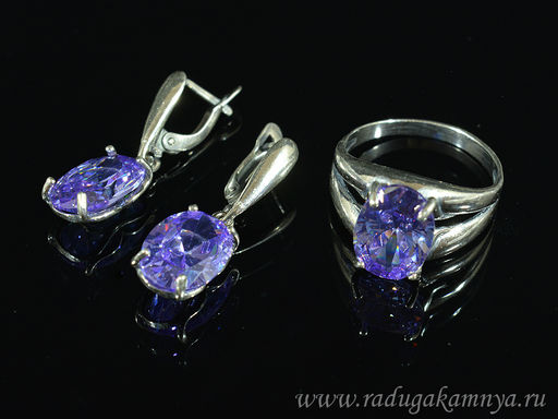 Кольцо Серьги с цирконом искусственным, цв.лаванда размер 20
