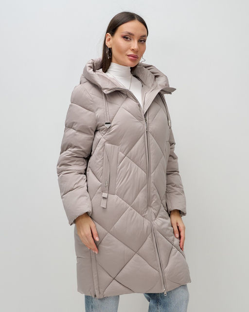 Пальто зимнее утепленное с капюшоном женское светло-коричневого цвета 7637SK - Visdeer фото 10